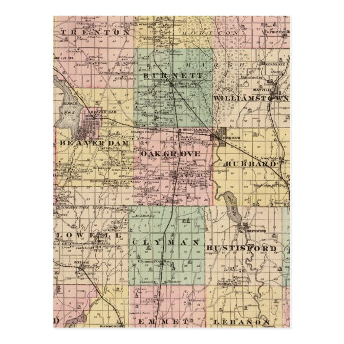 Map of Dodge County, State of Wisconsin Postcard