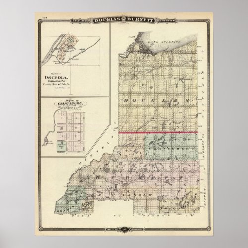 Map of Douglas and Burnett counties Poster