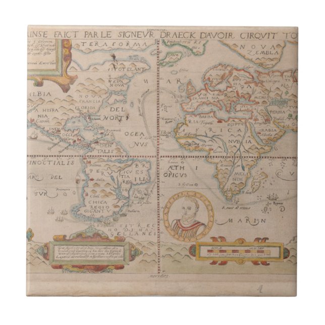 Map of Drake's Circumnavigation of the Globe Ceramic Tile (Front)