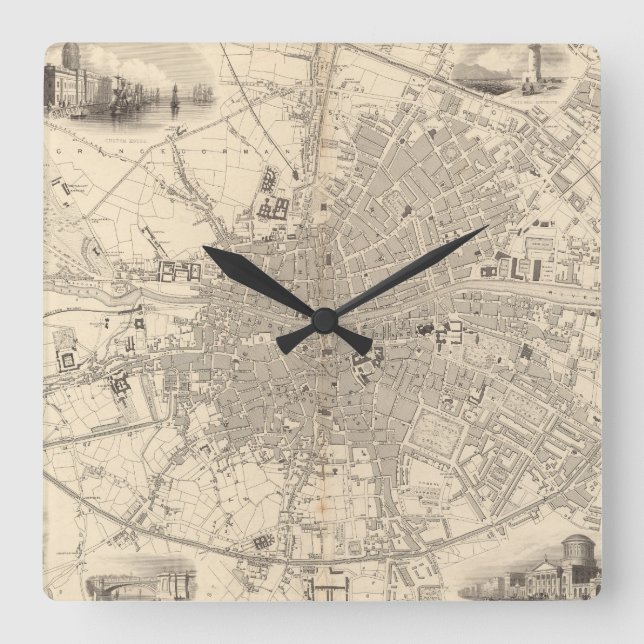 Map of Dublin, Ireland Square Wall Clock (Front)