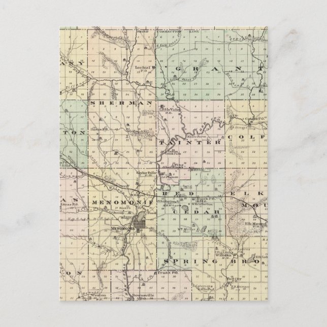 Map of Dunn County, State of Wisconsin Postcard (Front)