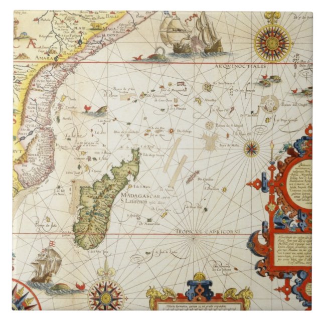 Map of East Africa and Madagascar, 1596 (hand colo Ceramic Tile (Front)