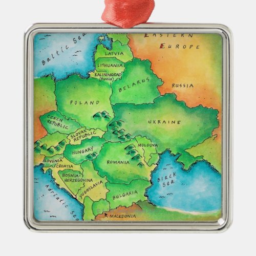 Map of Eastern Europe Metal Ornament