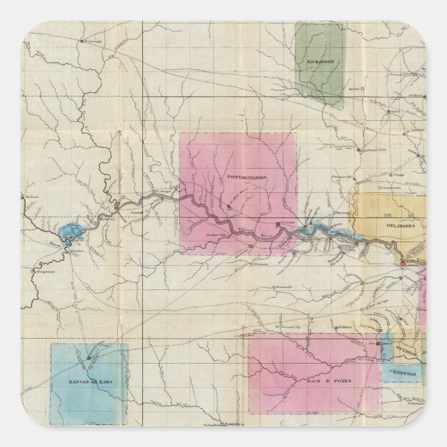 Map of Eastern Kansas Square Sticker (Front)