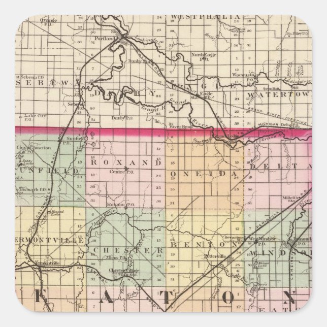 Map of Eaton County, Michigan Square Sticker (Front)