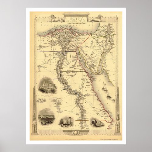 Map of Egypt and Arabia Petrea by Rapkin 1851 Poster
