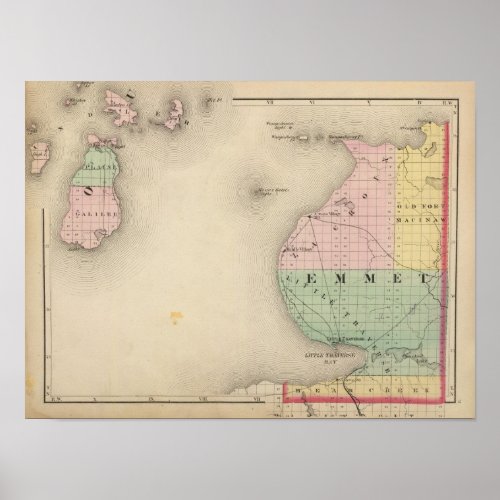 Map of Emmet County Michigan Poster