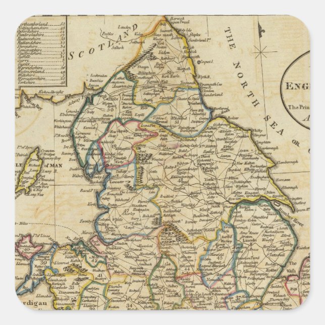 Map of England and Wales Square Sticker (Front)
