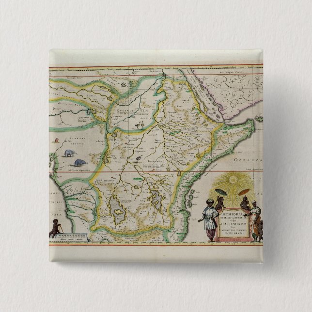 Map of Ethiopia showing five African states Pinback Button (Front)