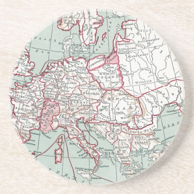 MAP OF EUROPE, 12th CENTURY Drink Coaster (Front)