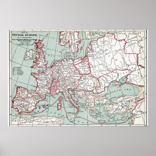 MAP OF EUROPE 12th CENTURY Poster