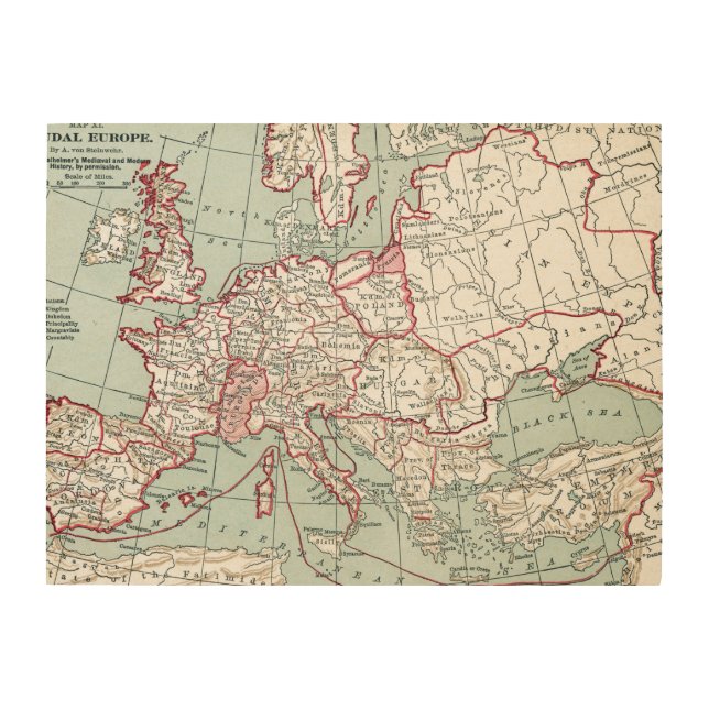MAP OF EUROPE, 12th CENTURY Wood Wall Art (Front)