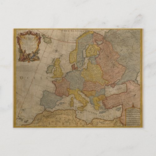 Map of Europe  1700 Postcard