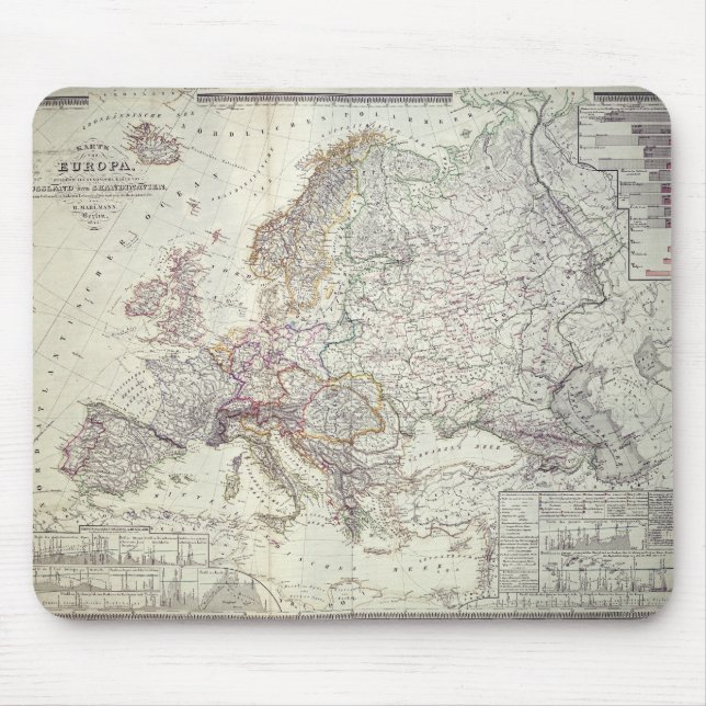 Map of Europe, 1841 Mouse Pad (Front)