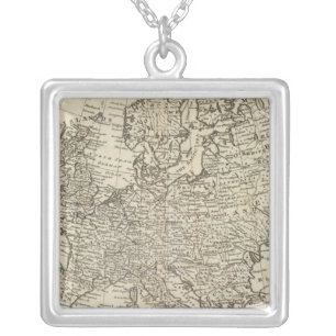 Map of Europe 3 Silver Plated Necklace