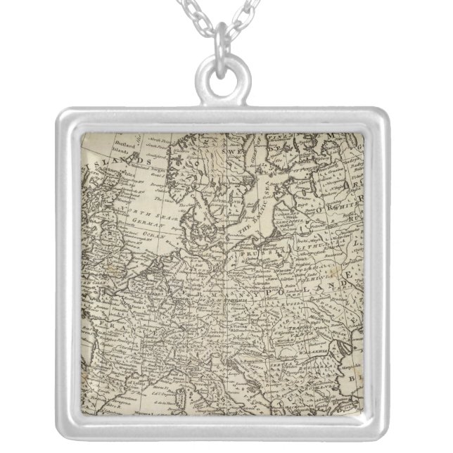 Map of Europe 3 Silver Plated Necklace (Front)
