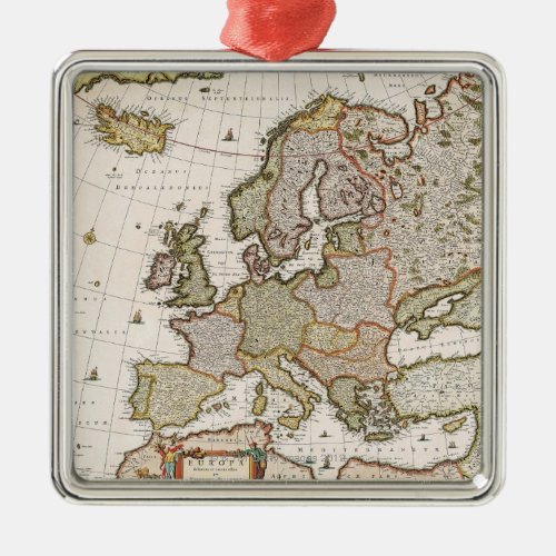 Map of Europe 4 Metal Ornament