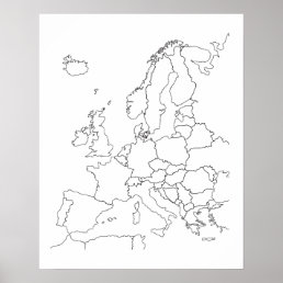 Map of Europe Blank Outline Poster