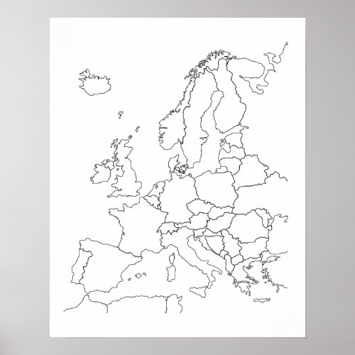 Map of Europe Blank Outline Poster