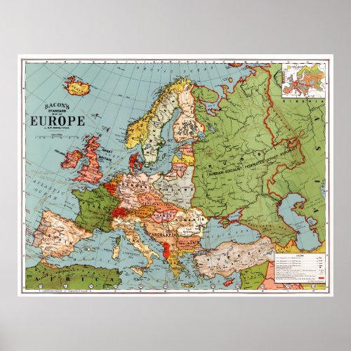 Map of Europe by G Washington Bacon 18301922 Poster