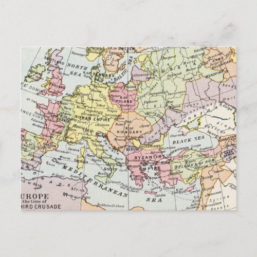 Map of Europe  The Third Crusade Postcard