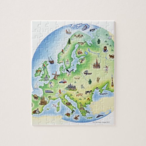 Map of Europe with illustrations of famous Jigsaw Puzzle