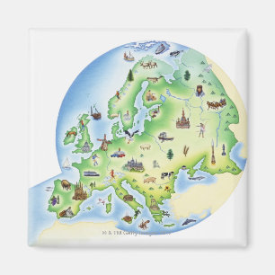 Map of Europe with illustrations of famous Magnet