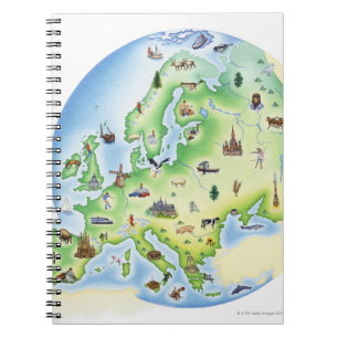Map of Europe with illustrations of famous Notebook