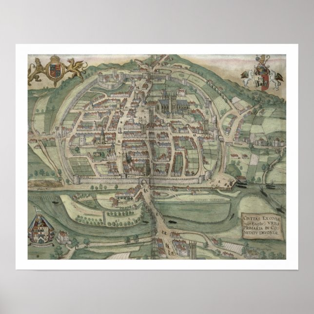 Map of Exeter, from 'Civitates Orbis Terrarum' by Poster (Front)
