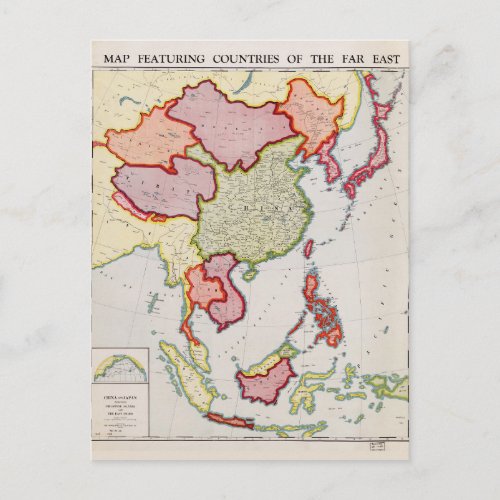 Map of Far East Asia 1932 Postcard