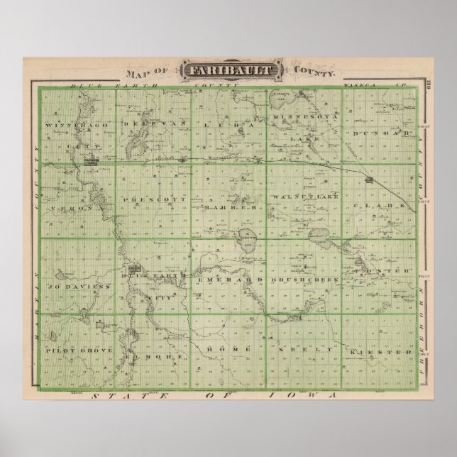 Map of Faribault County, Minnesota Poster (Front)