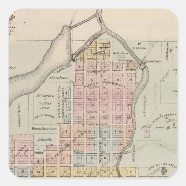 Map of Faribault, Rice County, Minnesota Square Sticker (Front)