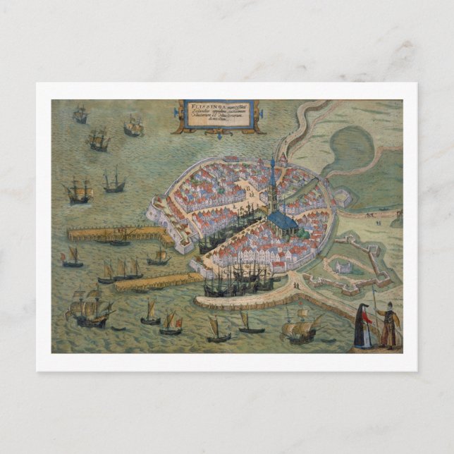 Map of Flissinga, from 'Civitates Orbis Terrarum' Postcard (Front)