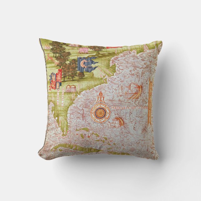 Map of Florida and the Antilles Throw Pillow (Front)