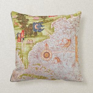 Map of Florida and the Antilles Throw Pillow
