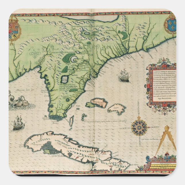 Map of Florida, from 'Brevis Narratio' Square Sticker (Front)