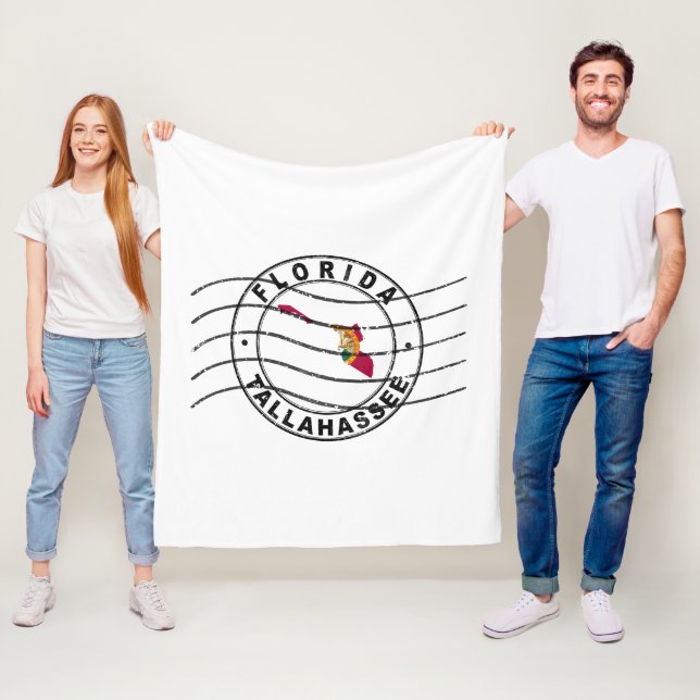 Map of Florida, Postal Passport Stamp, Travel Stam Fleece Blanket (In Situ)