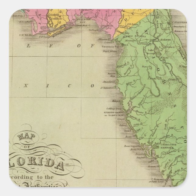 Map of Florida Square Sticker (Front)