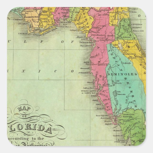 Map of Florida Square Sticker (Front)