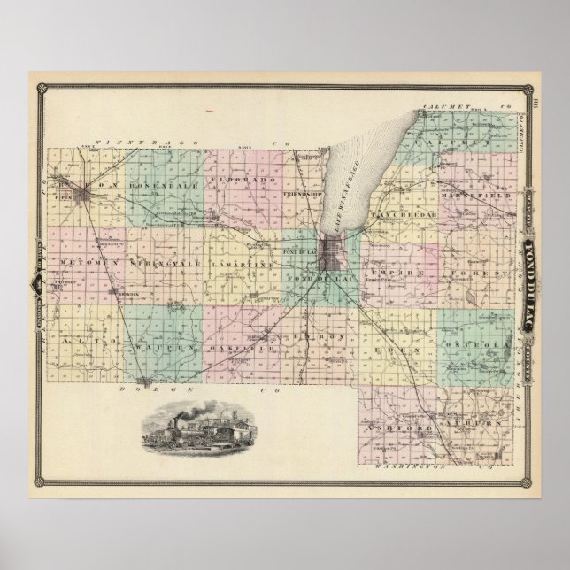 Map of Fond du Lac County, State of Wisconsin Poster (Front)