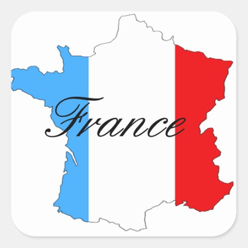 Map of France in Red White and Blue Square Sticker