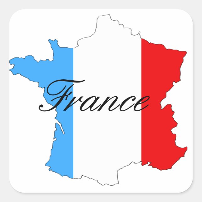 Map of France in Red White and Blue Square Sticker (Front)