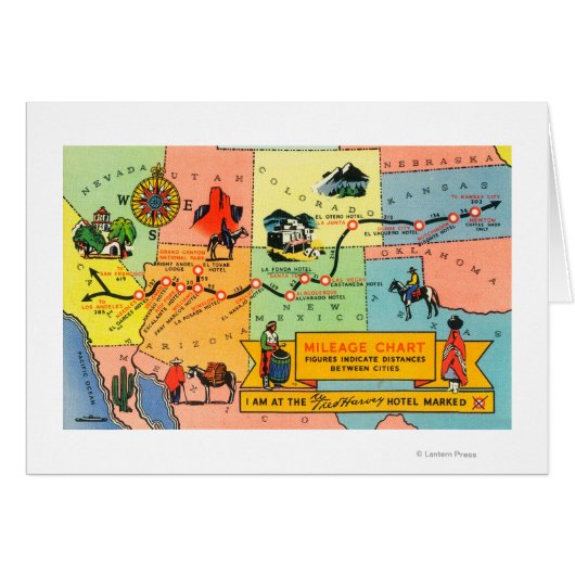 Map of Fred Harvey Hotel LocationsCA to KS Cards (Front Horizontal)