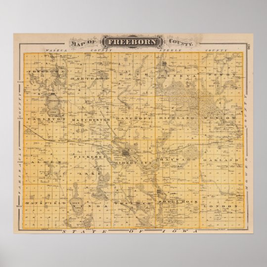 Map of Freeborn County, Minnesota Poster | Zazzle.com