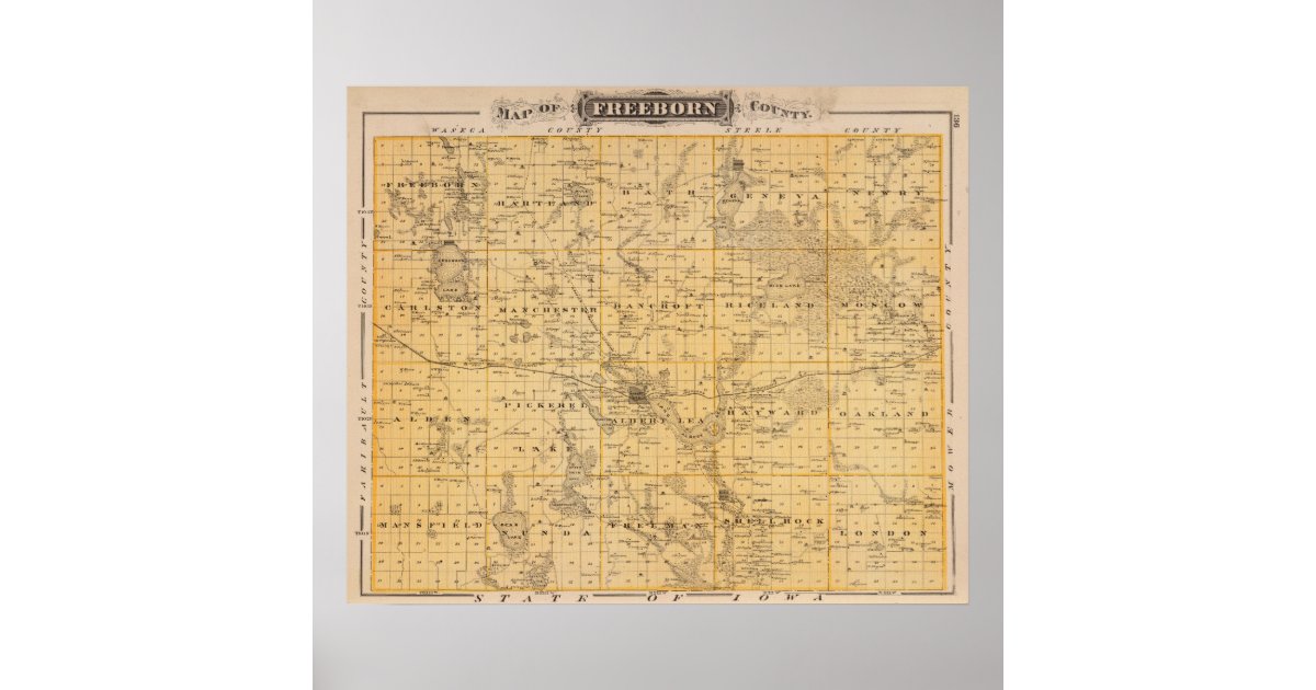 Map of Freeborn County, Minnesota Poster Zazzle