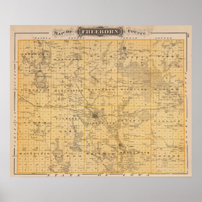 Map of Freeborn County, Minnesota Poster (Front)