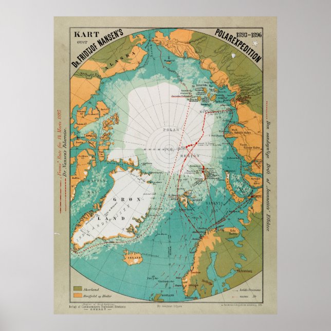 Map of Fridtjof Nansen's Polar Expedition Poster (Front)