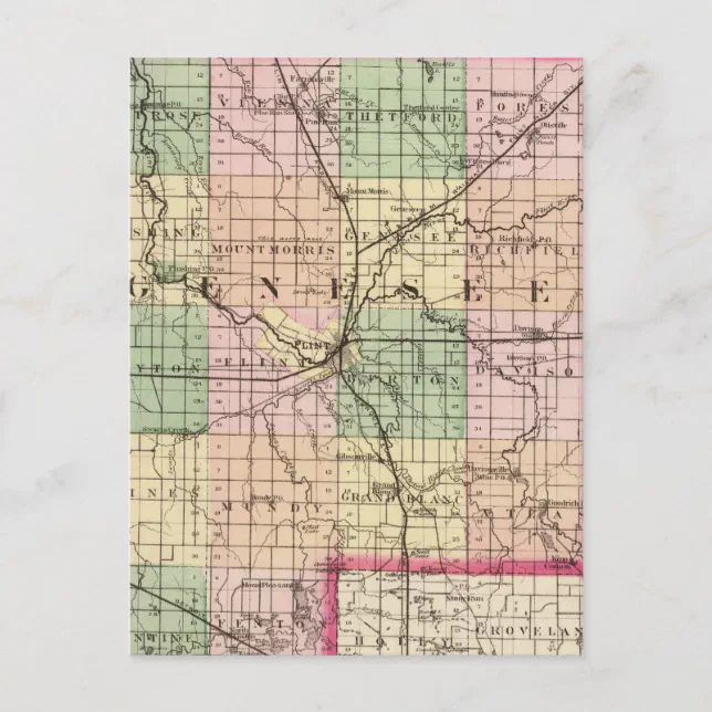 Map Of Genesee County Michigan Postcard Zazzle