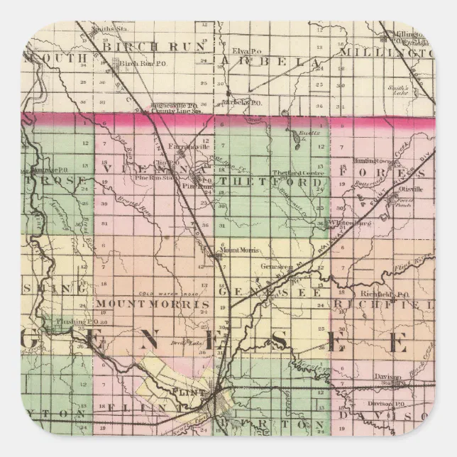 Map of Genesee County, Michigan Square Sticker | Zazzle