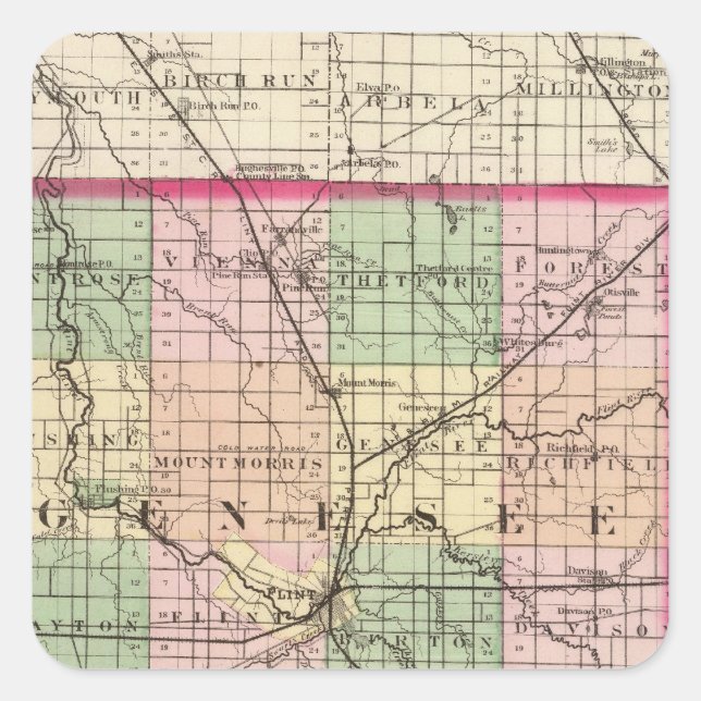 Map of Genesee County, Michigan Square Sticker (Front)